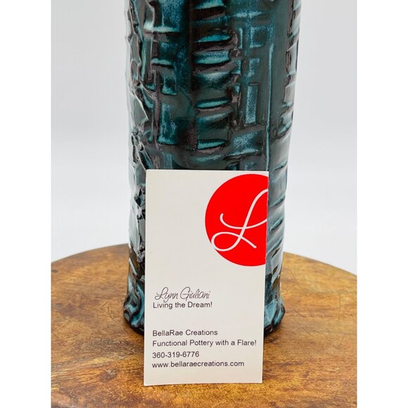 Vintage Artistic Studio Pottery Vase Hand Crafted Turquoise Unique Mid Century - Picture 7 of 8